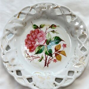Vintage Porcelain Floral Decorative Plate with Pink Rose Design